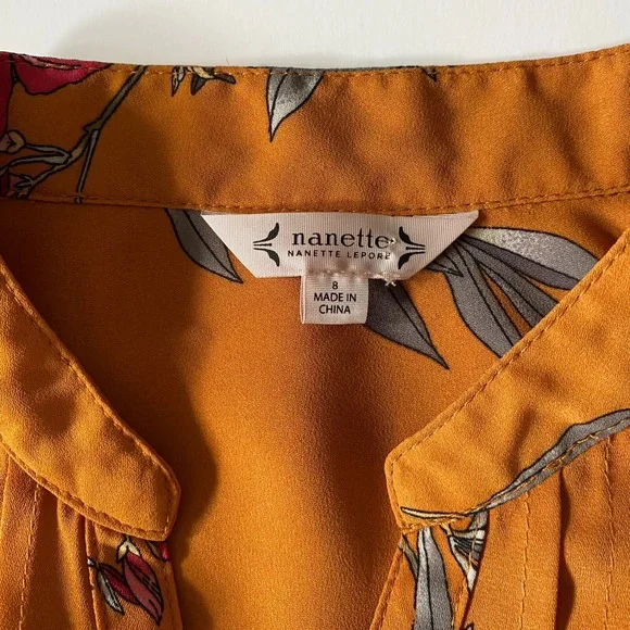 Nanette Lepore Midi Dress Button Front Size 8 Floral Long Sleeve - Picture 4 of 10